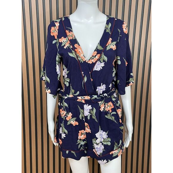 Abercrombie & Fitch Women's Romper One-Piece Mini Wrap Top Belted S Blue Floral - Picture 1 of 10
